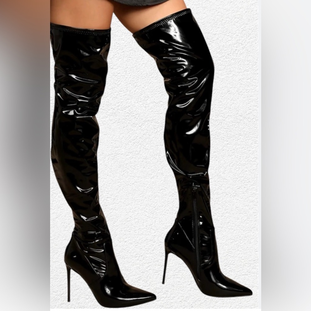 Steve Madden Black Patent Over-the-Knee Stiletto Boots